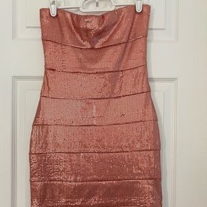 Forever21 rose gold sequin bodycon strapless dress